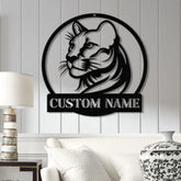 Custom Name Cougar Metal Sign - Personalized Wild Cat Decor for Home Garage Man Cave Outdoor Spaces Wildlife Lover Gift